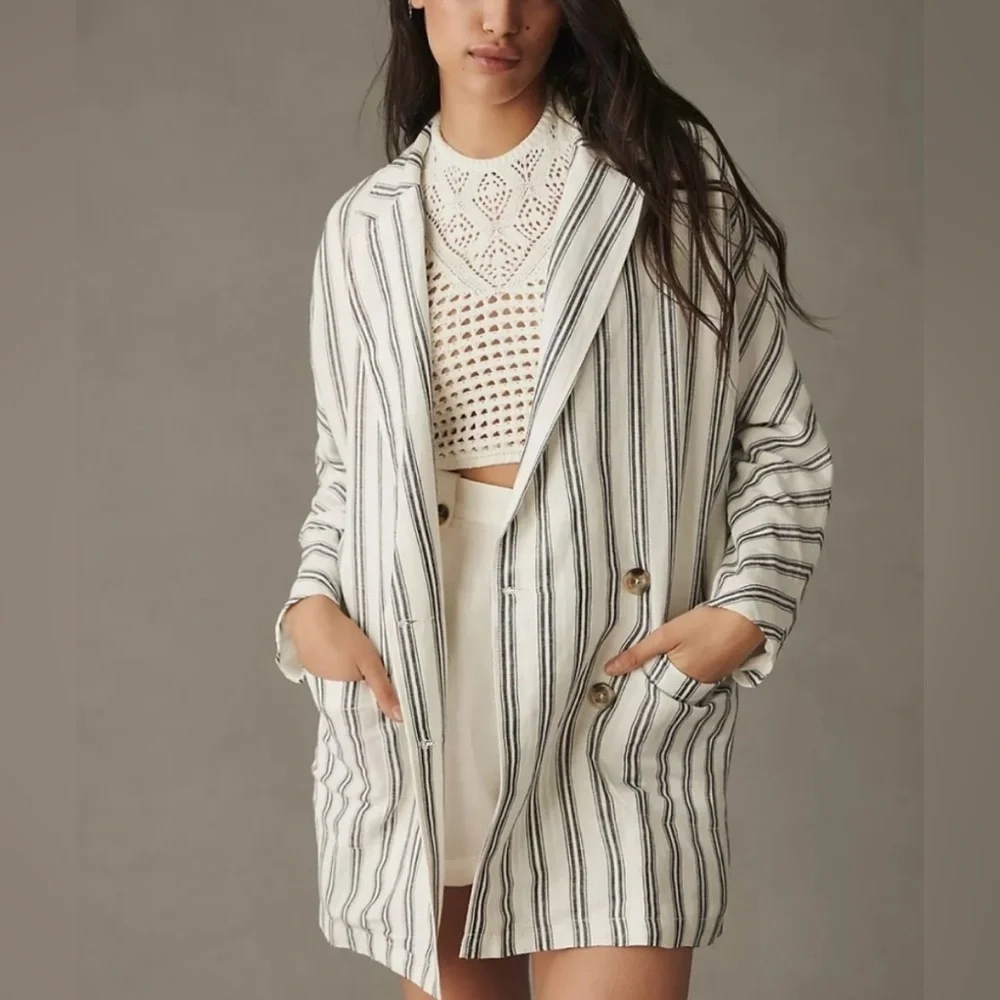 Anthropologie Pilcro Oversized Slouch Blazer in Black & White Stripe - Picture 2 of 5